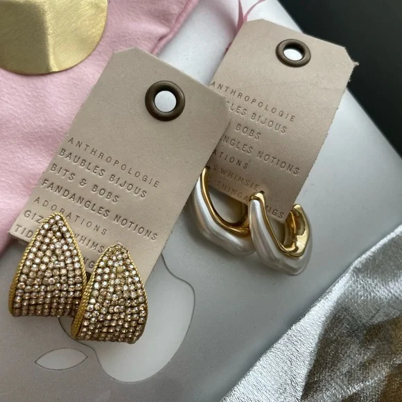 Anthropologie Gold and Cream Earring Duo - Picture 2 of 7